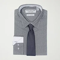 Nick Graham Mens Spread Collar Long Sleeve Shirt + Tie Set Fitted