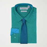 Nick Graham Mens Spread Collar Long Sleeve Shirt + Tie Set Fitted
