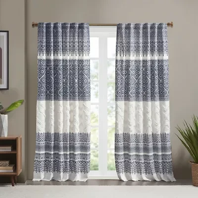INK+IVY Mila 50"W X 84"L Cotton Printed With Chenille Detail And Lining Rod Pocket Light-Filtering Single Curtain Panel