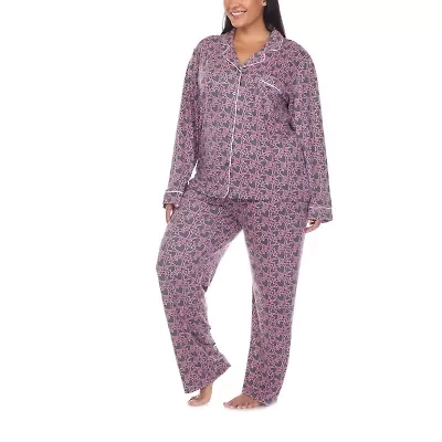 White Mark Womens Long Sleeve 2-pc. Plus Pajama Sets