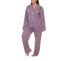 White Mark Womens Long Sleeve 2-pc. Plus Pajama Sets