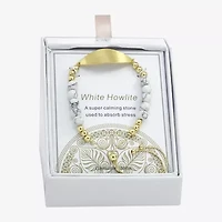 Sparkle Allure Empowerment Womens White Howlite 14K Gold Over Brass Beaded Bracelet