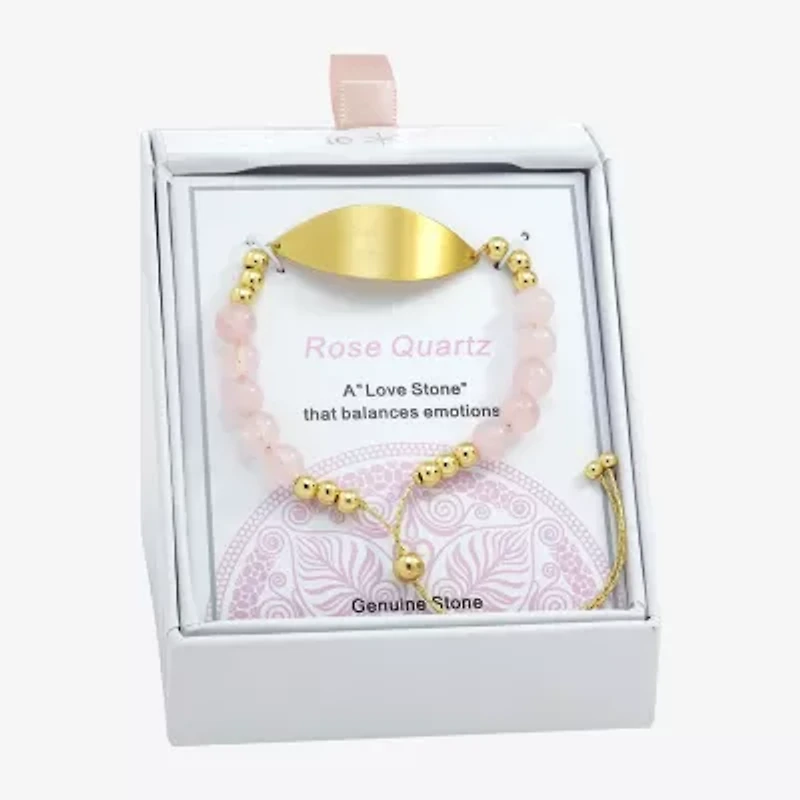 Sparkle Allure Empowerment Womens Pink Quartz 14K Gold Over Brass Beaded Bracelet
