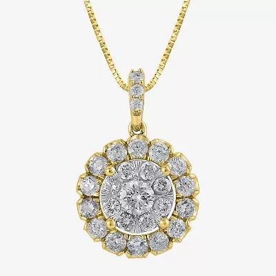 Diamond Blossom Womens 1 CT. T.W. Natural White Diamond 10K Gold 18 Inch Pendant Necklace