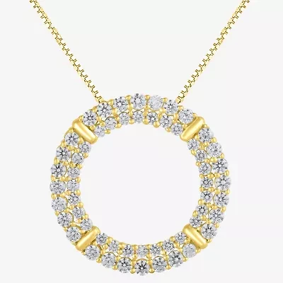 (H-I / I1) Womens 1 CT. T.W. Lab Grown White Diamond 10K Gold Circle 18 Inch Pendant Necklace