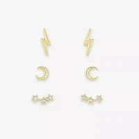 Diamond Addiction Diamond-Accent Natural Diamond 14K Gold Over SIlver or Sterling SIlver LIghtning Bolt Moon Star 3 Pair Earring Set