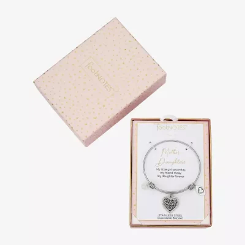 Footnotes Mother & Daughter Womens Crystal Stainless Steel Heart Bangle Bracelet