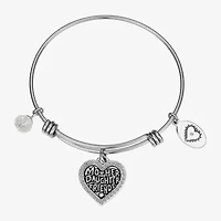 Footnotes Mother & Daughter Womens Crystal Stainless Steel Heart Bangle Bracelet