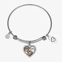 Footnotes Sister Womens Crystal Stainless Steel Heart Bangle Bracelet
