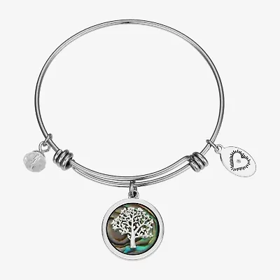 Footnotes Tree Womens Stainless Steel Round Bangle Bracelet