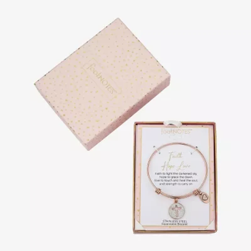 Footnotes Faith Hope Love Womens Crystal Stainless Steel Cross Bangle Bracelet