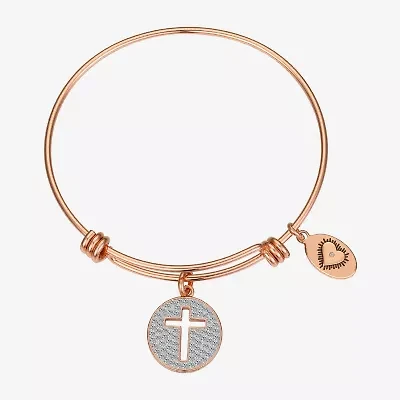 Footnotes Faith Hope Love Womens Crystal Stainless Steel Cross Bangle Bracelet