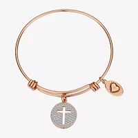 Footnotes Faith Hope Love Womens Crystal Stainless Steel Cross Bangle Bracelet