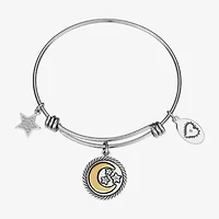 Footnotes Womens Crystal Stainless Steel Moon Round Star Bangle Bracelet
