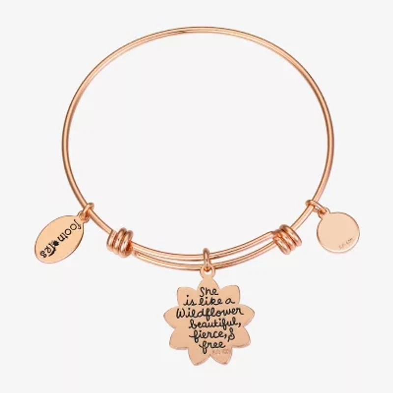 Footnotes Womens Crystal Stainless Steel Flower Bangle Bracelet