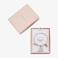 Footnotes Womens Crystal Stainless Steel Flower Bangle Bracelet