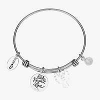 Footnotes Womens Crystal Stainless Steel Angel Cross Bangle Bracelet