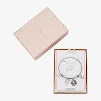 Footnotes Womens Crystal Stainless Steel Angel Cross Bangle Bracelet