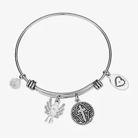 Footnotes Womens Crystal Stainless Steel Angel Cross Bangle Bracelet