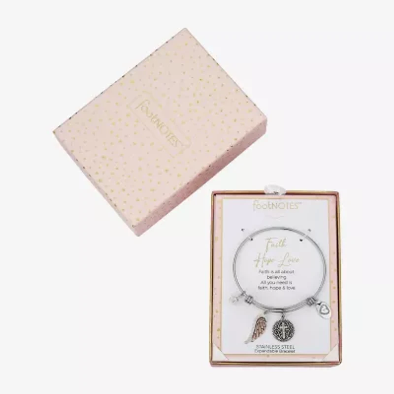 Footnotes Faith Womens Crystal Stainless Steel Angel Cross Wing Bangle Bracelet