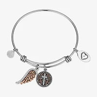Footnotes Faith Womens Crystal Stainless Steel Angel Cross Wing Bangle Bracelet