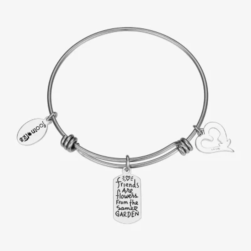 Footnotes Friend Womens Crystal Stainless Steel Flower Heart Bangle Bracelet
