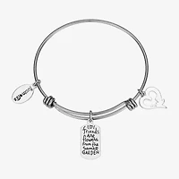 Footnotes Friend Womens Crystal Stainless Steel Flower Heart Bangle Bracelet