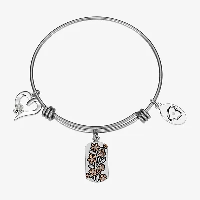 Footnotes Friend Womens Crystal Stainless Steel Flower Heart Bangle Bracelet