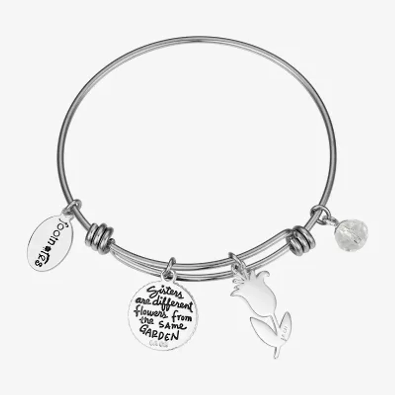 Footnotes Sister Womens Stainless Steel Flower Bangle Bracelet