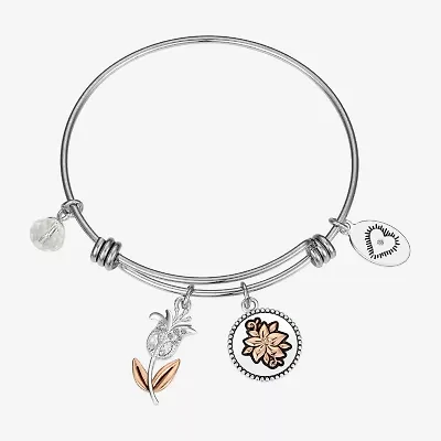 Footnotes Sister Womens Stainless Steel Flower Bangle Bracelet