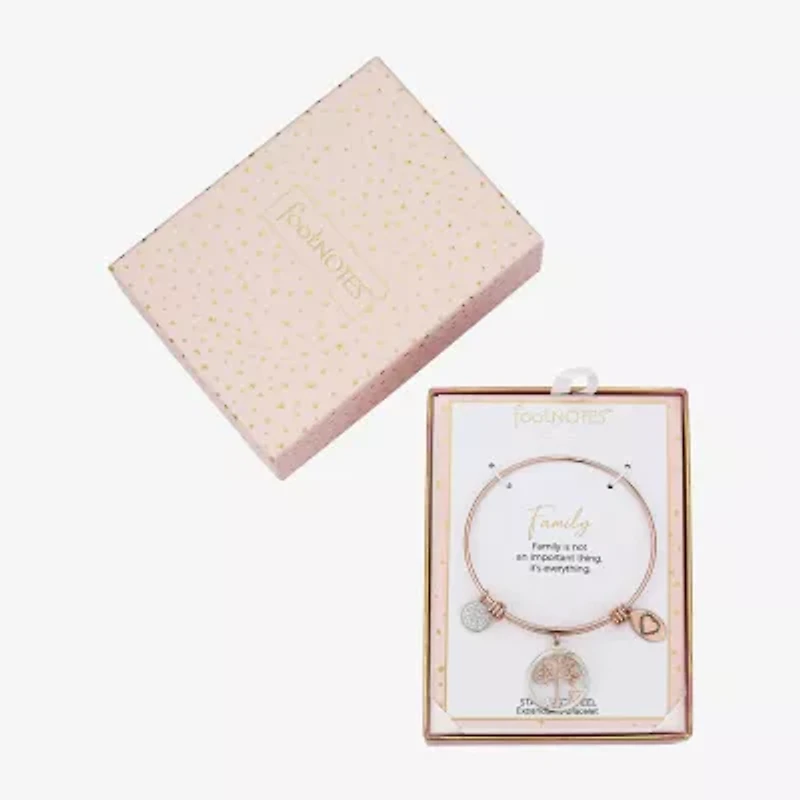 Footnotes Tree Womens Cubic Zirconia Stainless Steel Round Bangle Bracelet