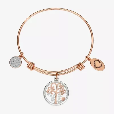 Footnotes Tree Womens Cubic Zirconia Stainless Steel Round Bangle Bracelet