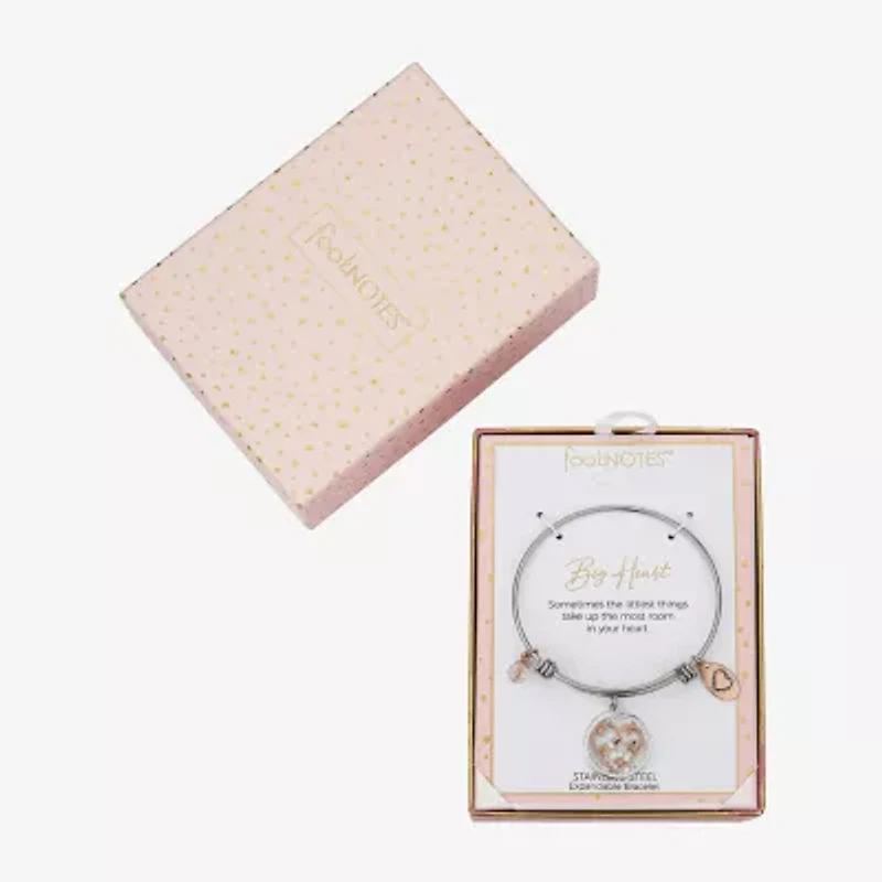 Footnotes Womens Cubic Zirconia Stainless Steel Heart Bangle Bracelet