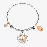 Footnotes Womens Cubic Zirconia Stainless Steel Heart Bangle Bracelet