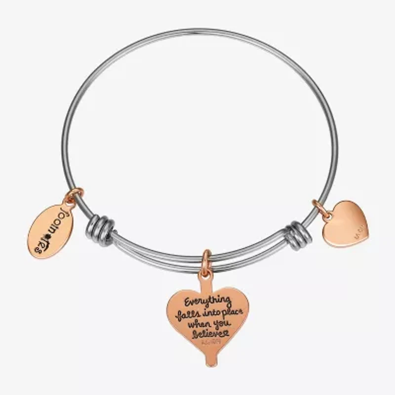 Footnotes Womens Stainless Steel Cross Heart Bangle Bracelet