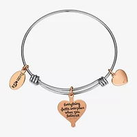 Footnotes Womens Stainless Steel Cross Heart Bangle Bracelet