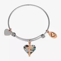 Footnotes Womens Stainless Steel Cross Heart Bangle Bracelet