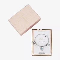 Footnotes Womens Blue Crystal Stainless Steel Heart Wing Bangle Bracelet