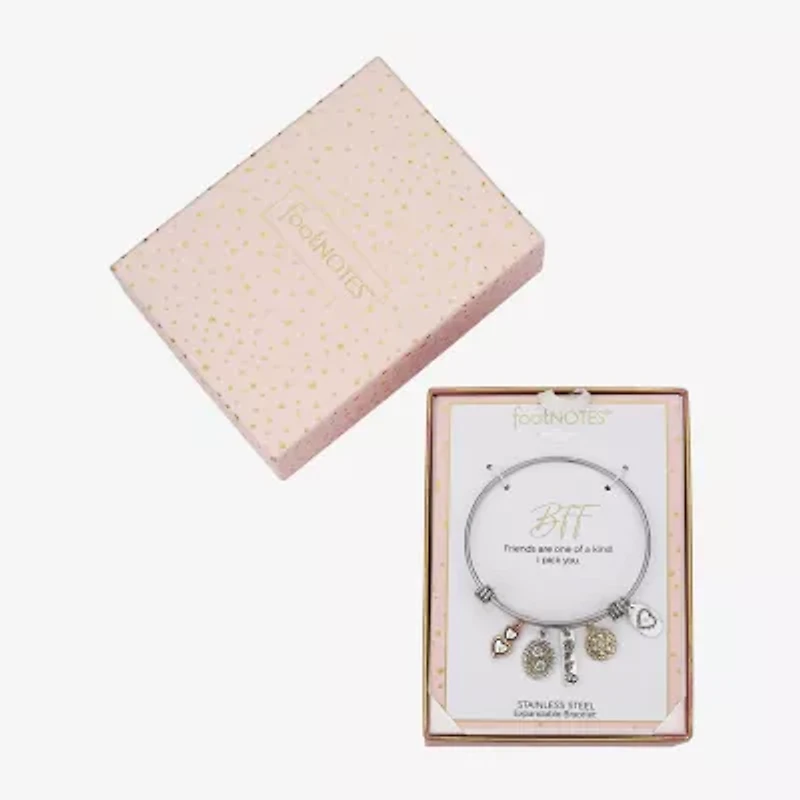 Footnotes Best Friend Womens Stainless Steel Flower Heart Oval Bangle Bracelet