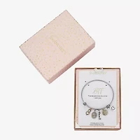 Footnotes Best Friend Womens Stainless Steel Flower Heart Oval Bangle Bracelet