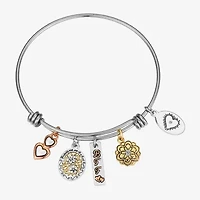 Footnotes Best Friend Womens Stainless Steel Flower Heart Oval Bangle Bracelet