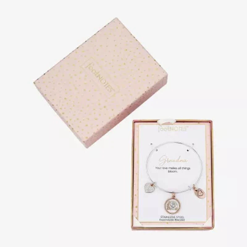 Footnotes Grandma Womens Stainless Steel Flower Bangle Bracelet