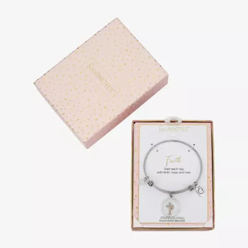 Footnotes Womens Cubic Zirconia Stainless Steel Cross Bangle Bracelet