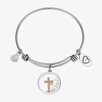 Footnotes Womens Cubic Zirconia Stainless Steel Cross Bangle Bracelet