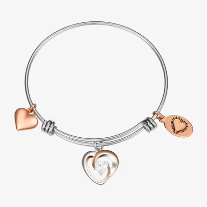 Footnotes Grandma Womens Crystal Stainless Steel Heart Bangle Bracelet