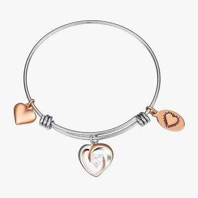 Footnotes Grandma Womens Crystal Stainless Steel Heart Bangle Bracelet