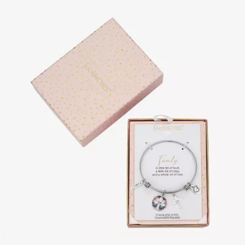 Footnotes Family Tree Womens Multi Color Crystal Stainless Steel Round Bangle Bracelet