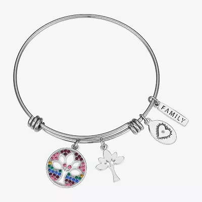 Footnotes Family Tree Womens Multi Color Crystal Stainless Steel Round Bangle Bracelet