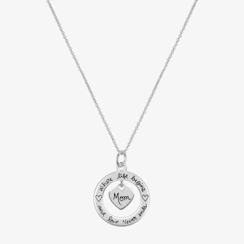 Footnotes Mom Womens Sterling Silver Heart 16 Inch Pendant Necklace