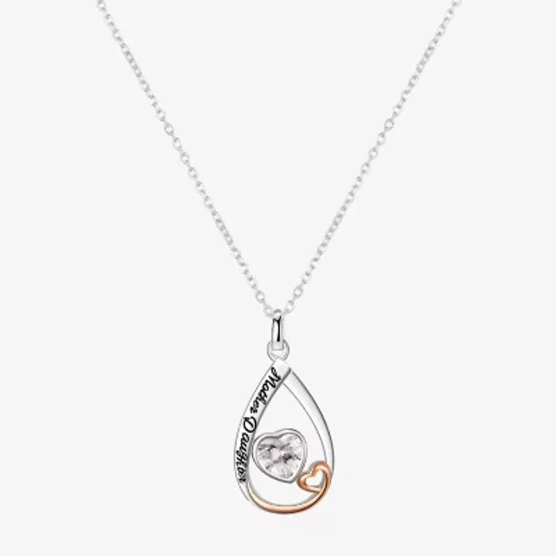 Footnotes Mother & Daughter Womens Cubic Zirconia Sterling Silver Heart 16 Inch Pendant Necklace